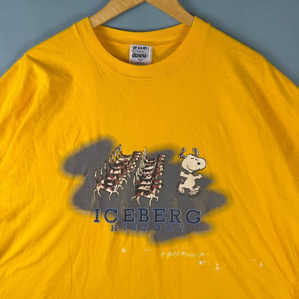 Vintage 90s Y2K Iceberg Snoopy Mens 3XL Yellow Paint Splatter T Shirt USA Tag